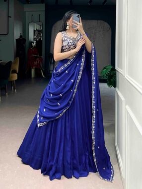 Royal Blue Lehenga Choli for Wedding Festival Navratri Sangeet Indian Outfit